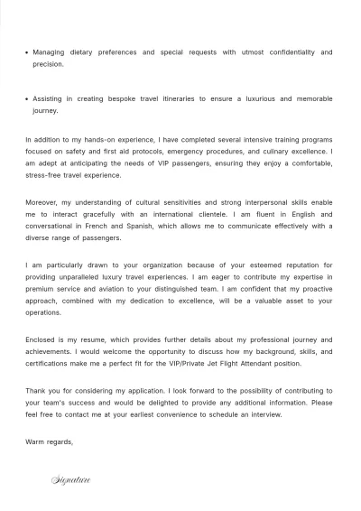 Free VIP Flight Attendant Cover Letter to Edit Online