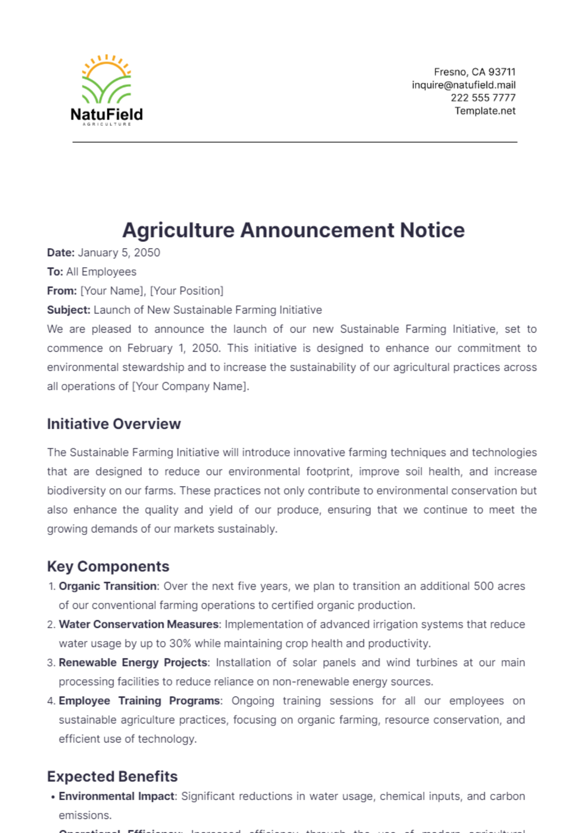 Agriculture Announcement Notice Template - Edit Online & Download