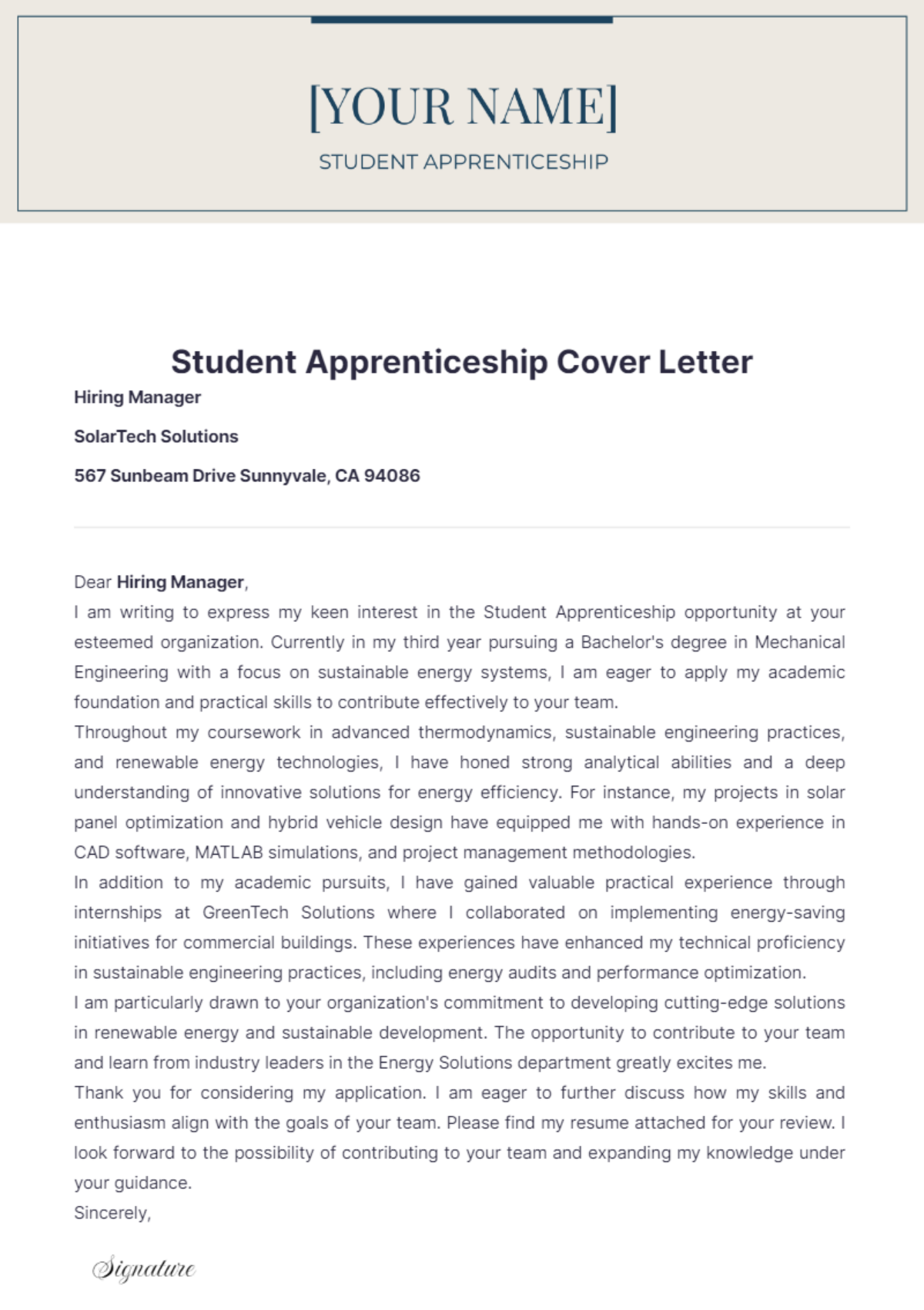 Student Apprenticeship Cover Letter - Edit Online & Download