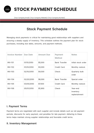 Free Stock Payment Schedule Template to Edit Online