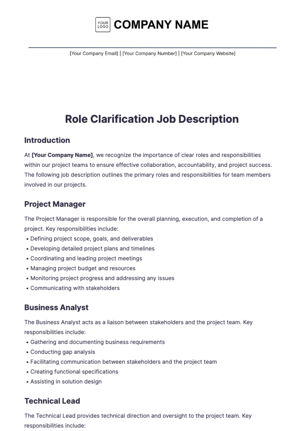 Role Clarification Job Description Template - Edit Online & Download