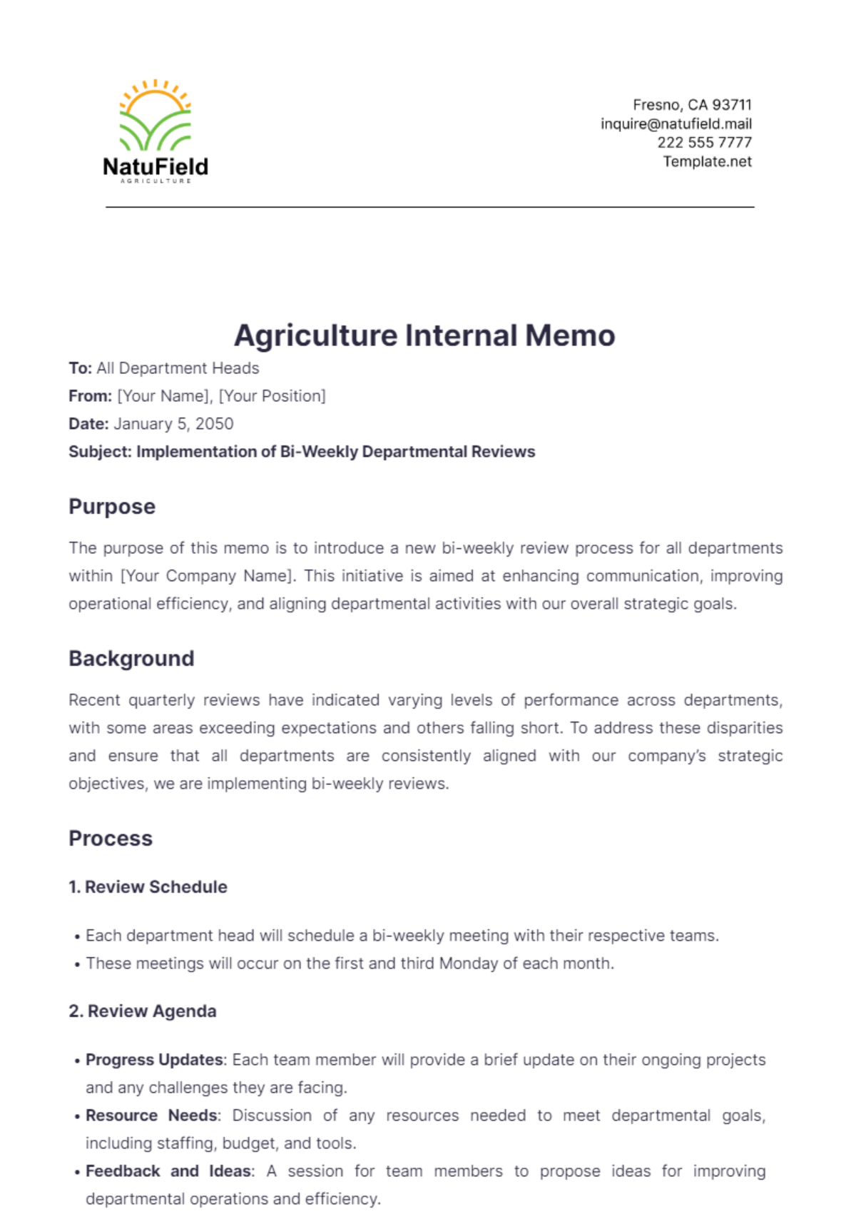 Agriculture Internal Memo Template - Edit Online & Download