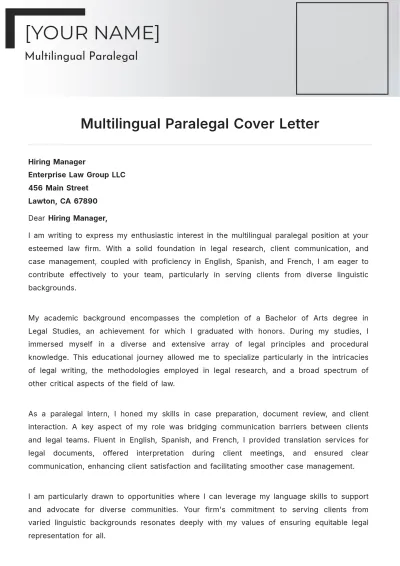 Free Multilingual Paralegal Cover Letter to Edit Online
