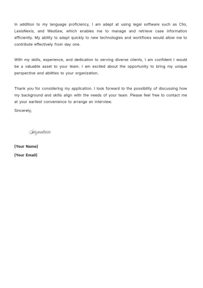 Free Multilingual Paralegal Cover Letter to Edit Online