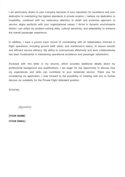 Free Private Flight Attendant Cover Letter to Edit Online