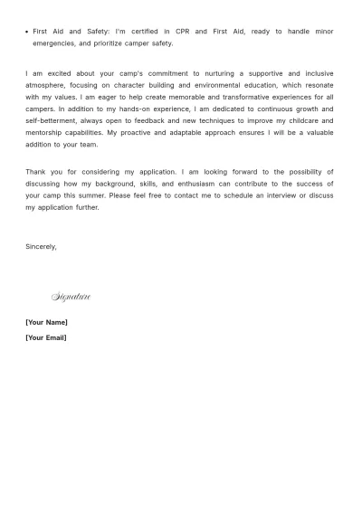 Free Student Camp Counselor Cover Letter to Edit Online