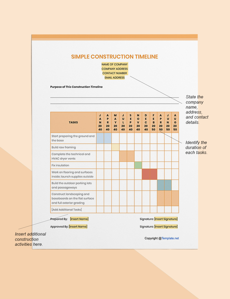 Simple Construction Timeline Template