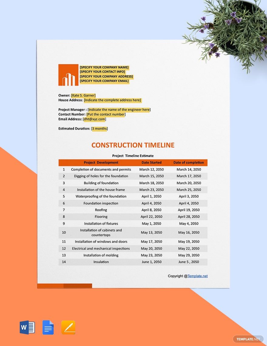 Basic Construction Timeline Template