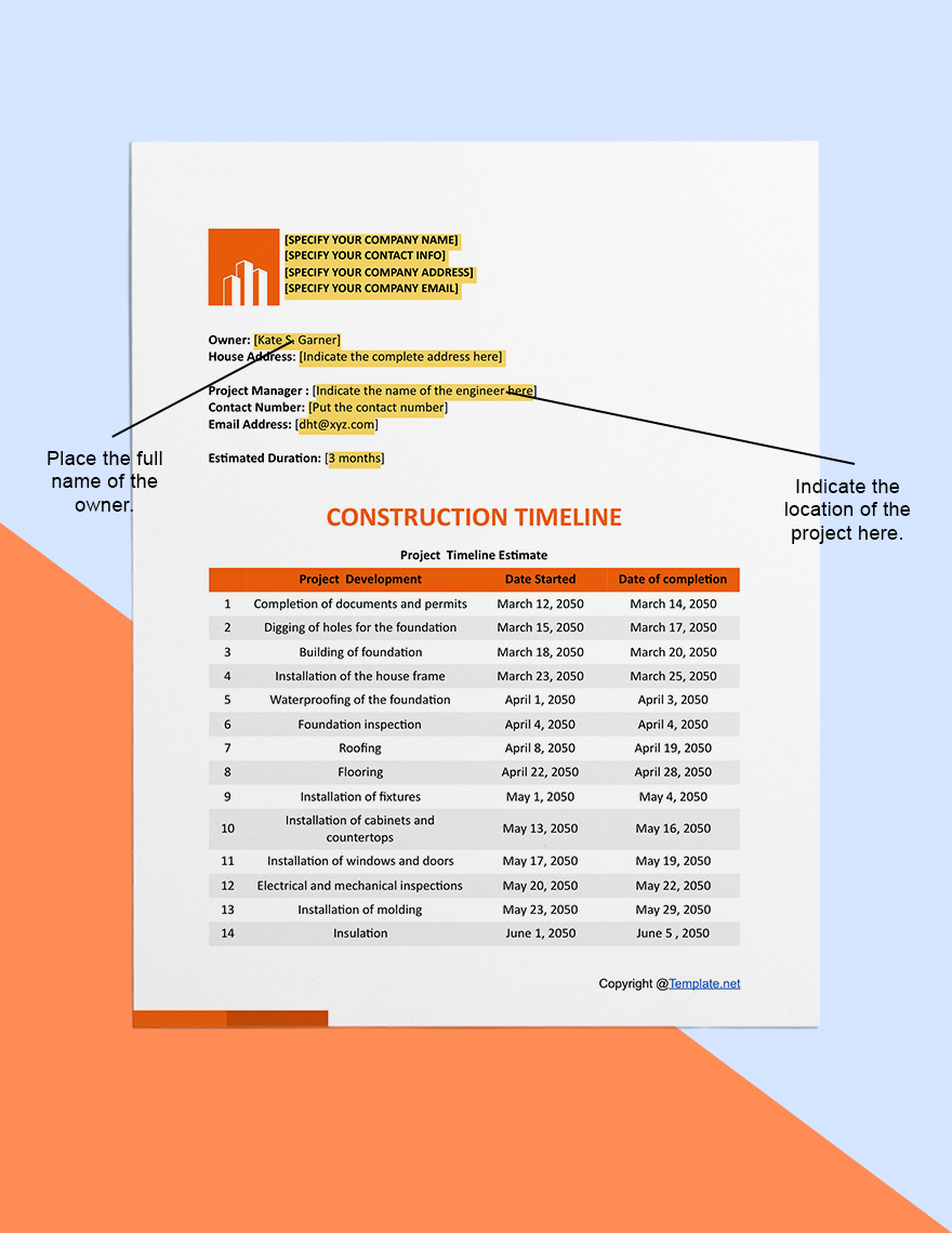 Basic Construction Timeline Template