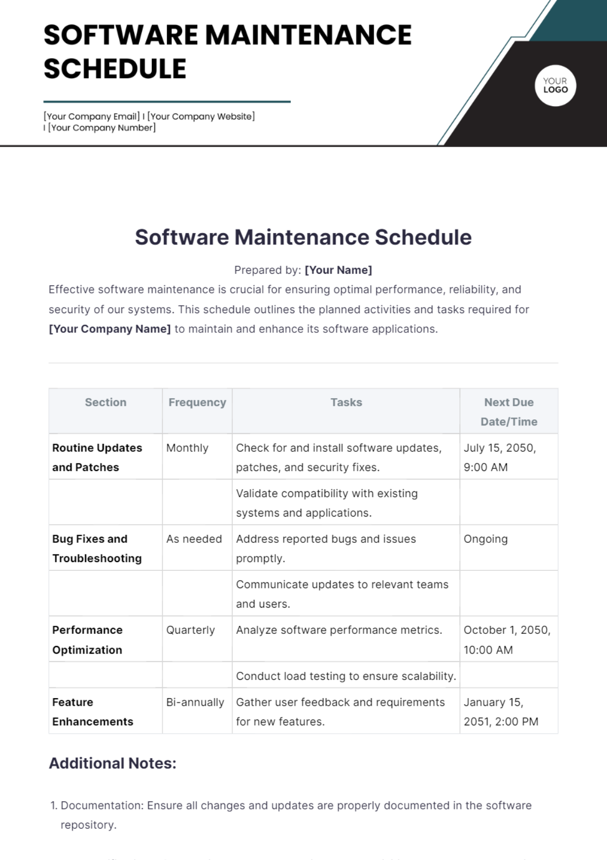 Software Maintenance Schedule Template - Edit Online & Download