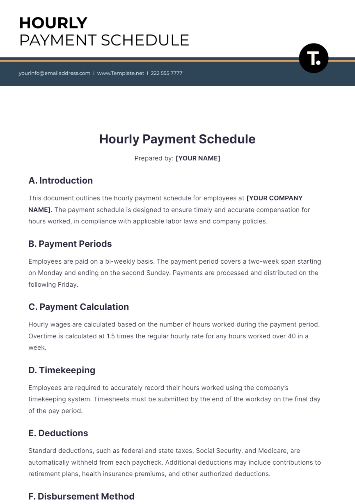 Free Hourly Payment Schedule Template - Edit Online & Download ...