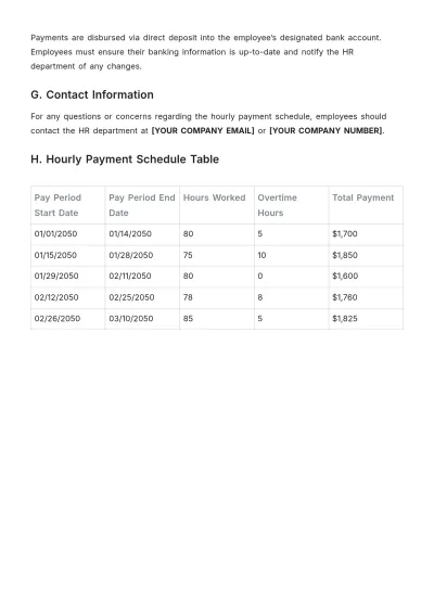 Free Hourly Payment Schedule Template to Edit Online