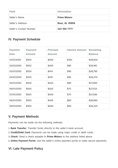 Free Vehicle Payment Schedule Template to Edit Online