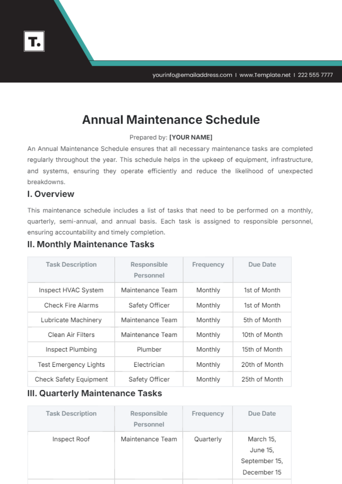 Annual Maintenance Schedule Template - Edit Online & Download