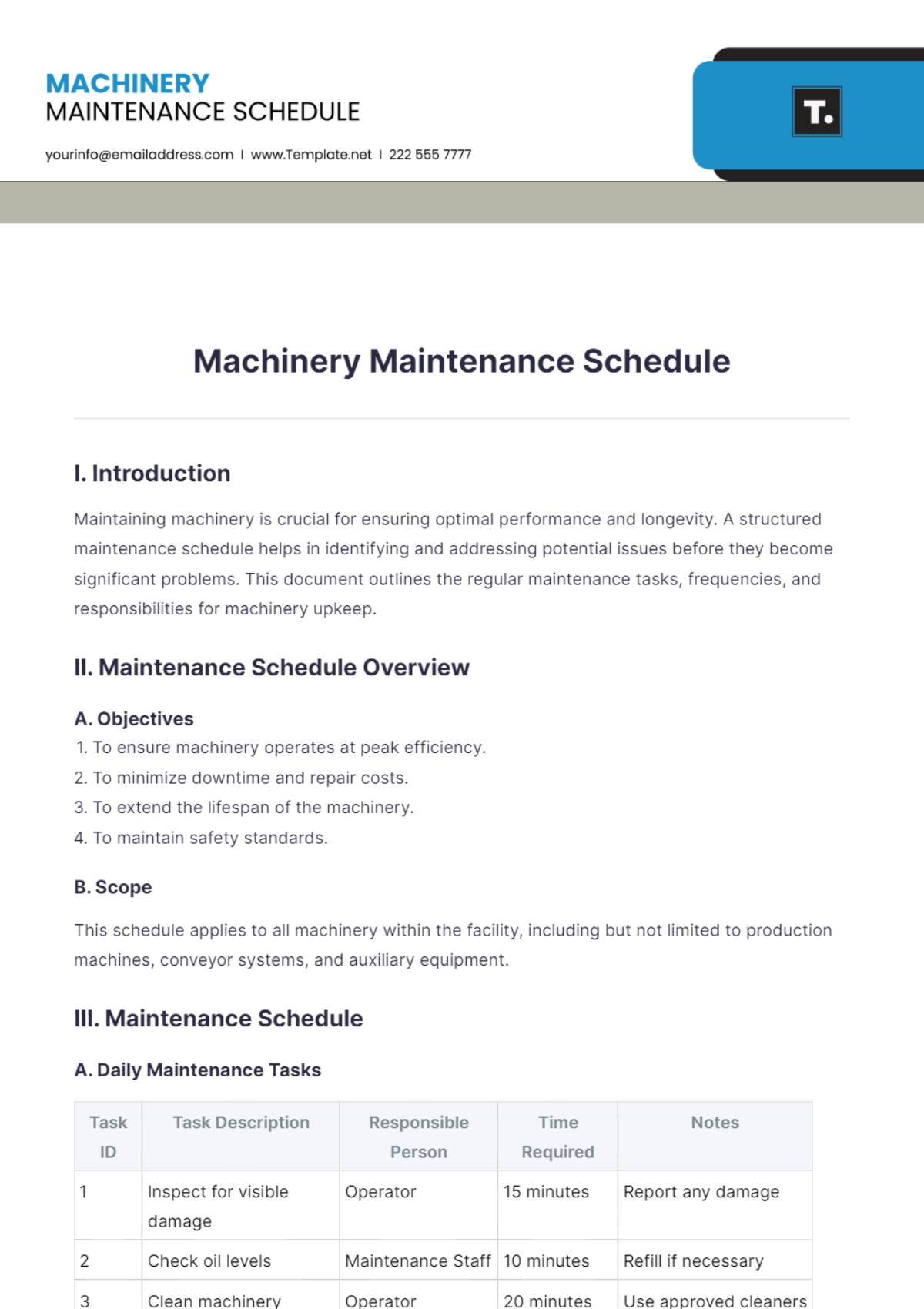 Machinery Maintenance Schedule Template - Edit Online & Download