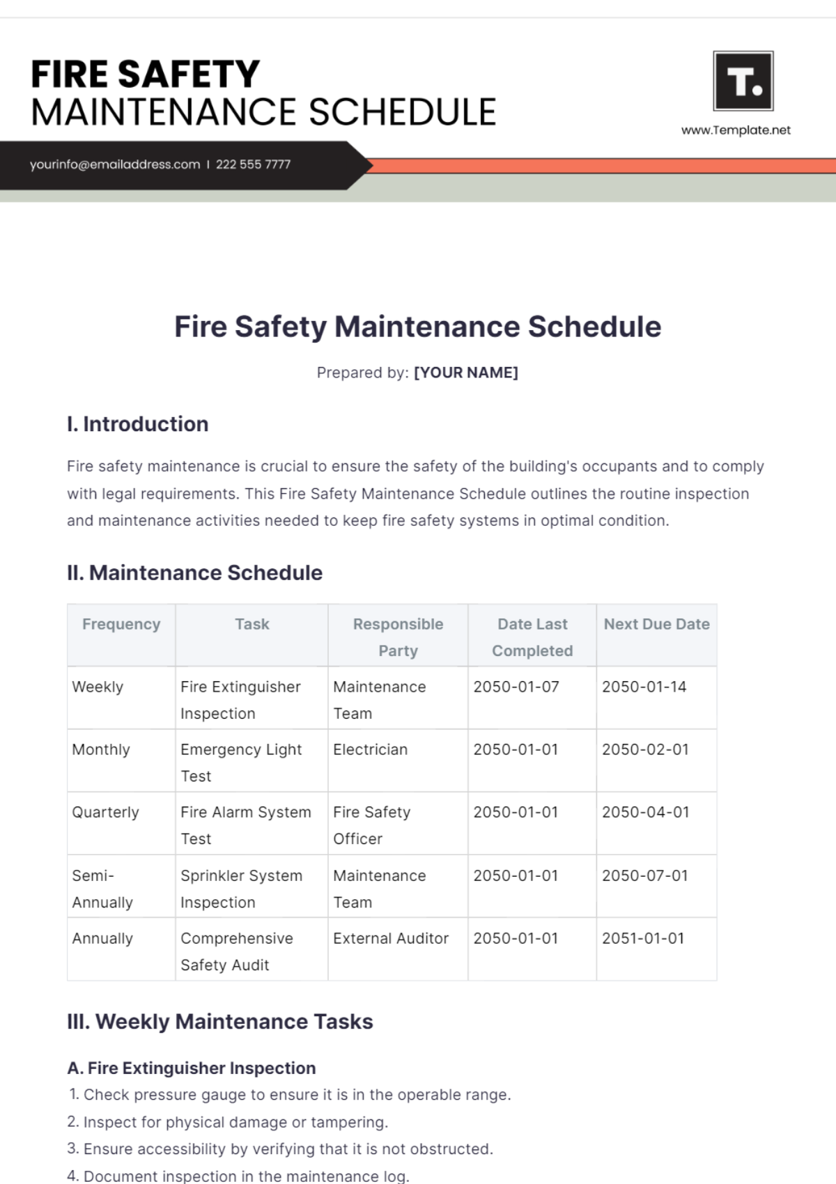 Fire Safety Maintenance Schedule Template - Edit Online & Download