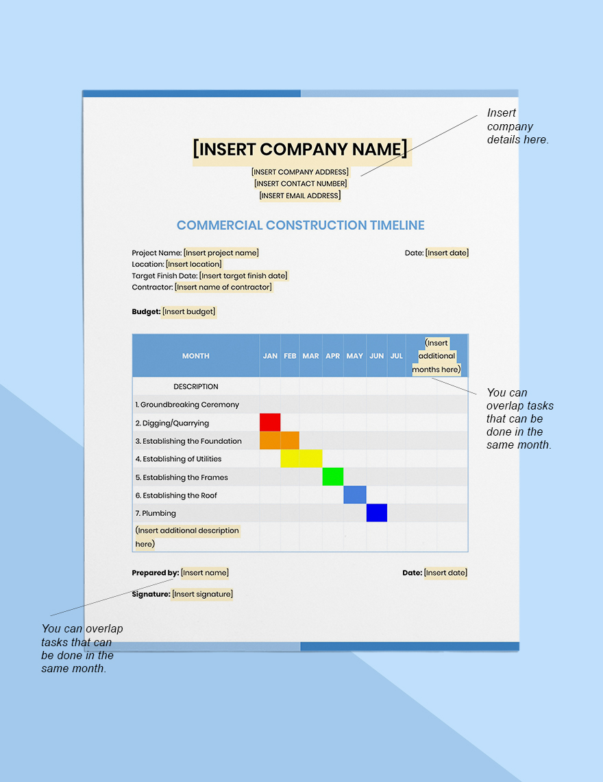Commercial Construction Timeline Template
