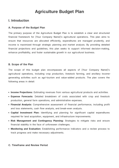 Free Agriculture Budget Plan Template to Edit Online