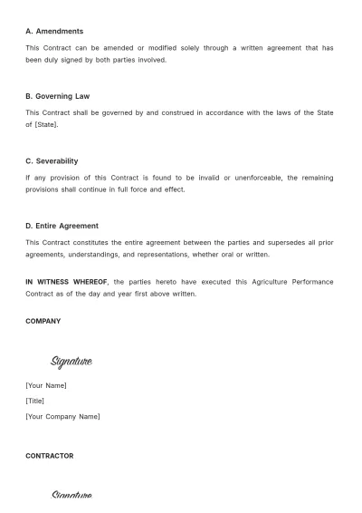 Free Agriculture Performance Contract Template to Edit Online