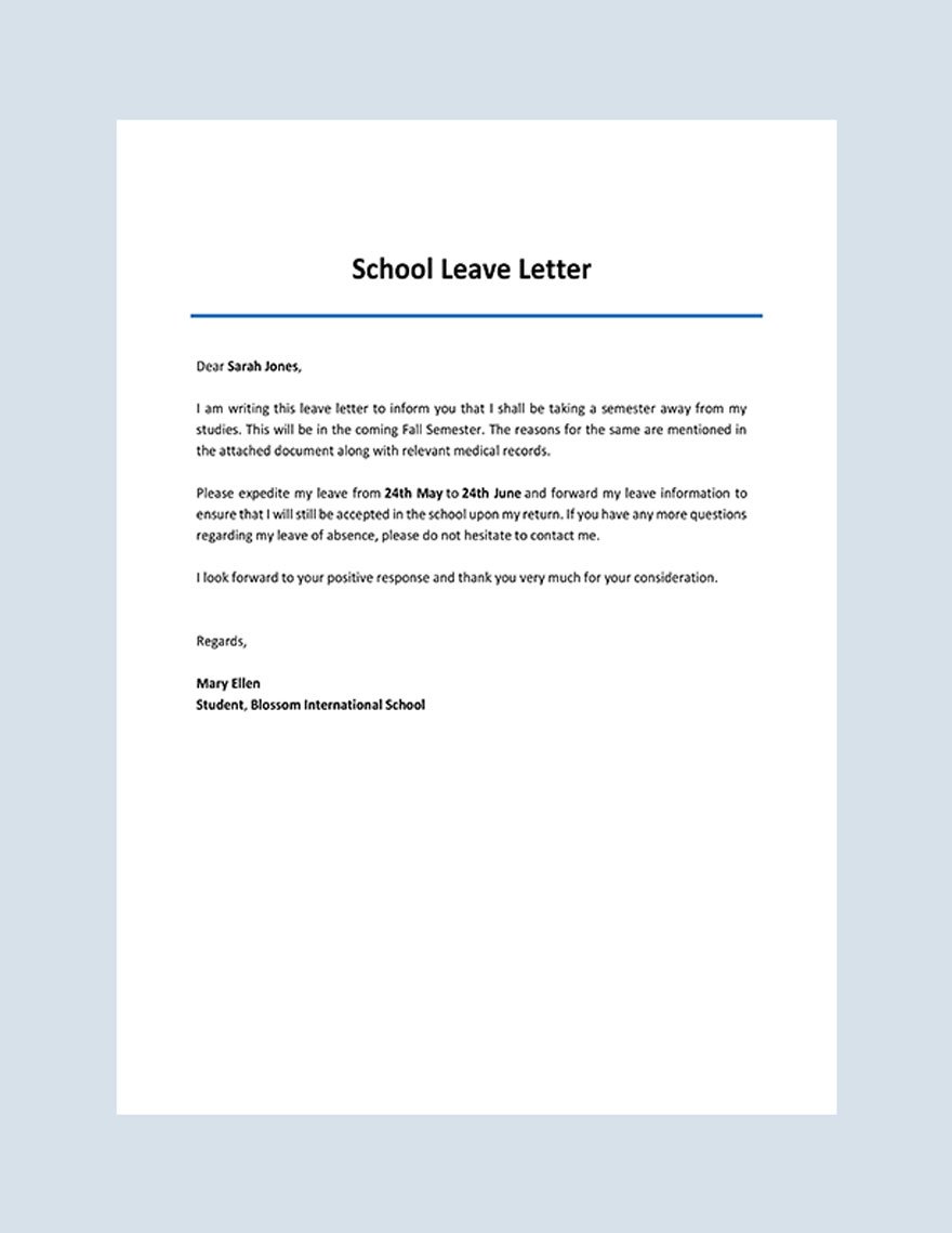 leave letter to school principal