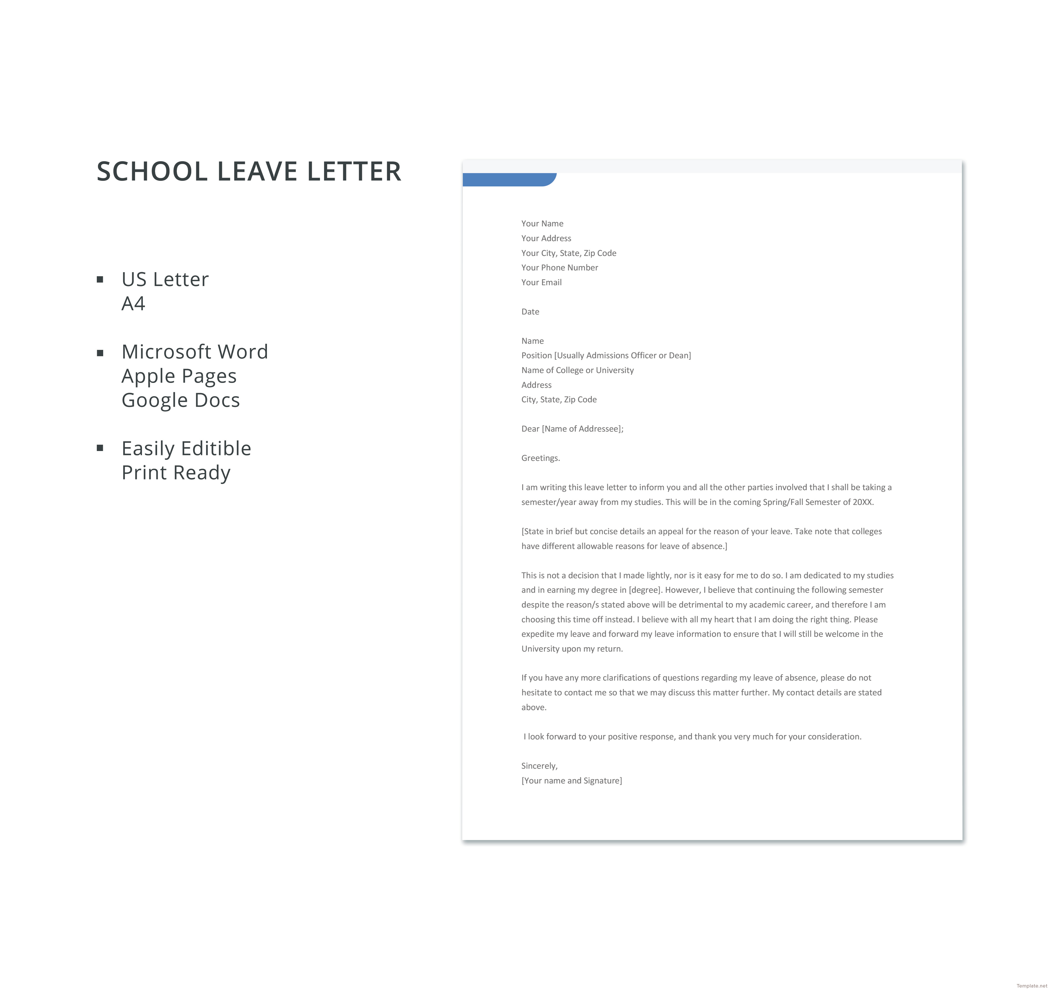 School Leave Letter