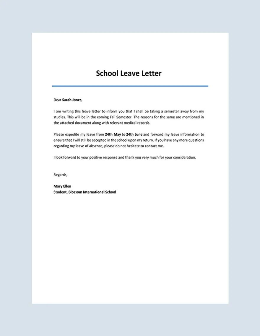 School Leave Letter Template