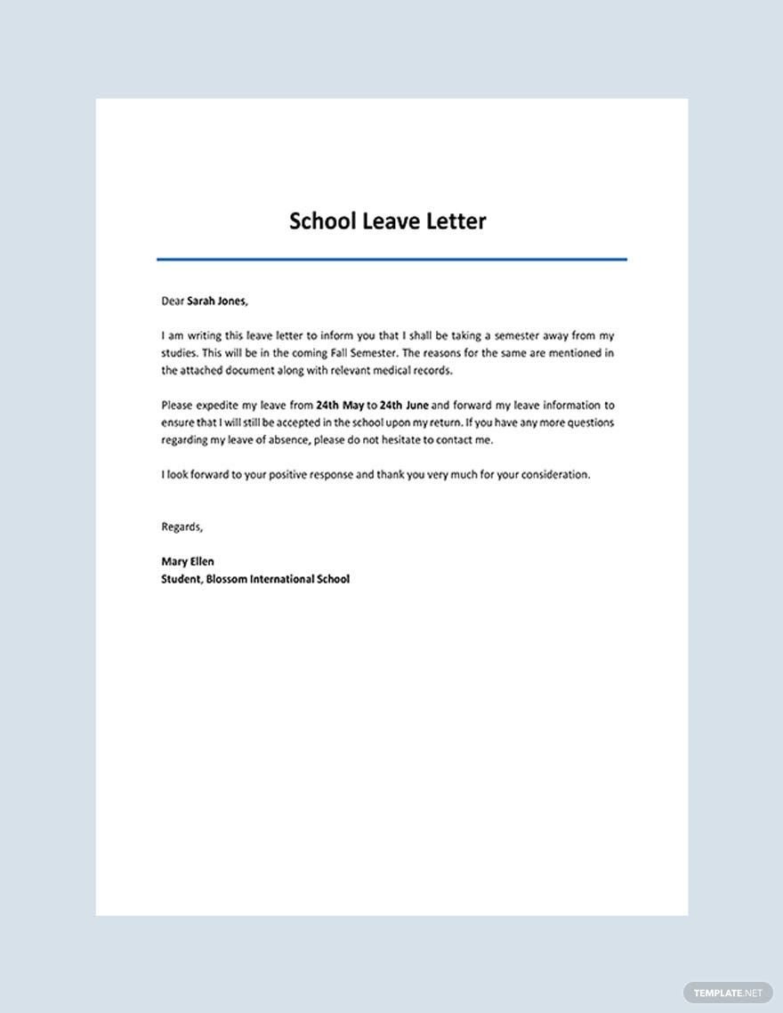 School Leave Letter