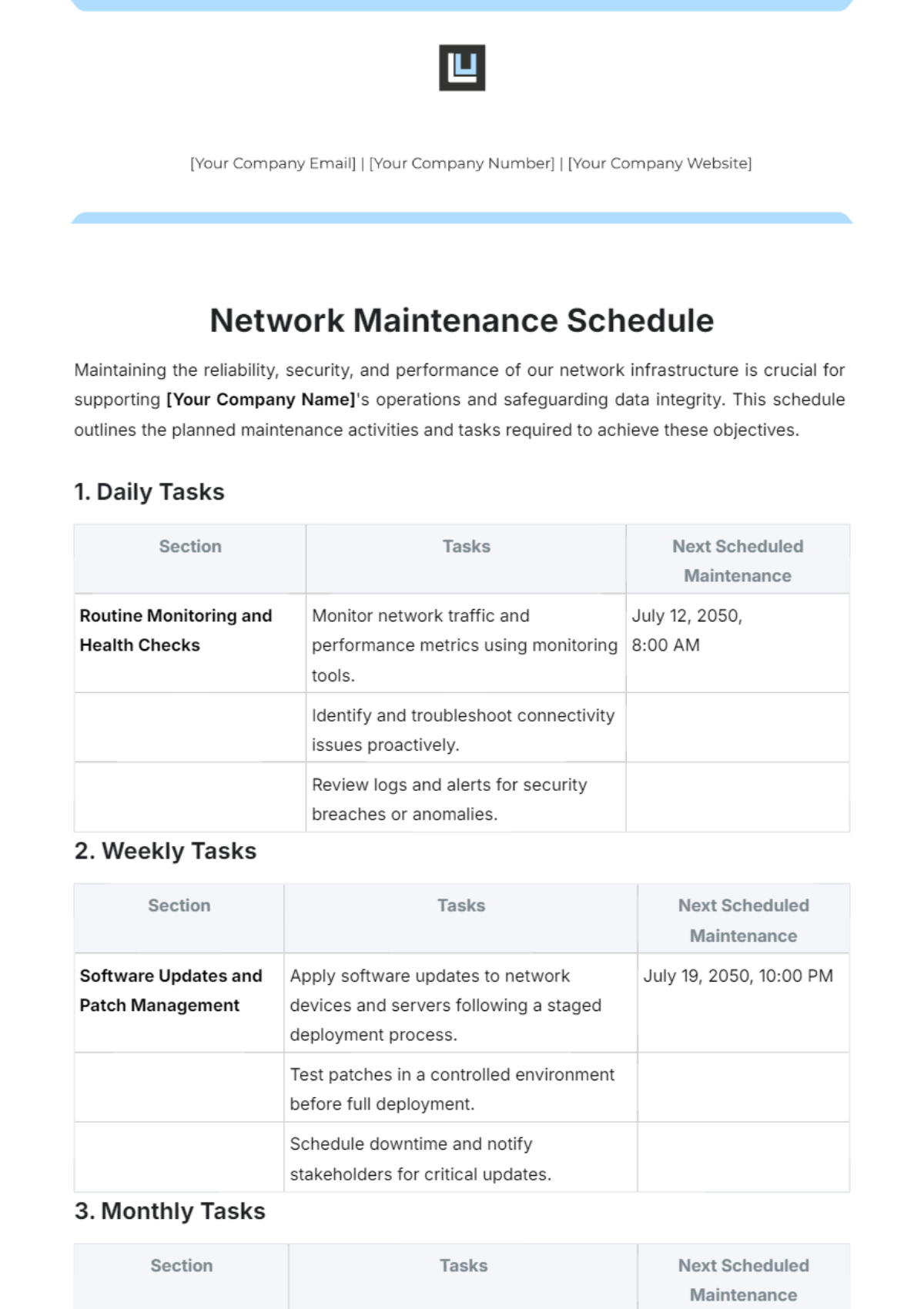 Network Maintenance Schedule Template - Edit Online & Download