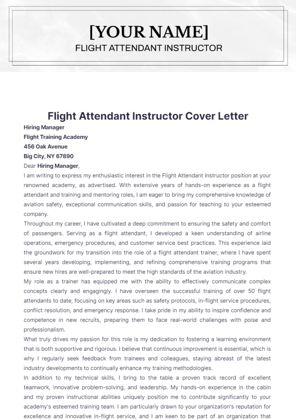 Flight Attendant Instructor Cover Letter - Edit Online & Download