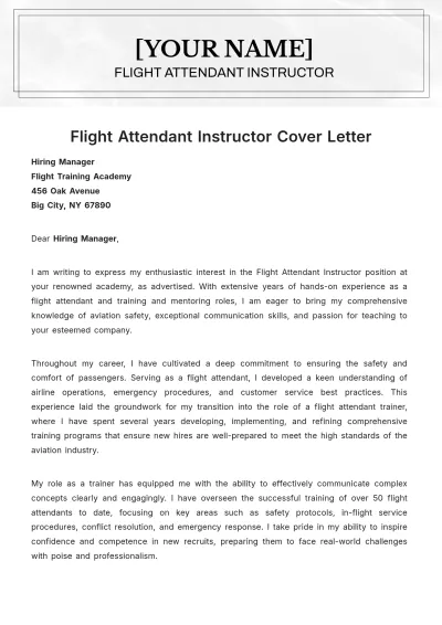 Free Flight Attendant Instructor Cover Letter to Edit Online
