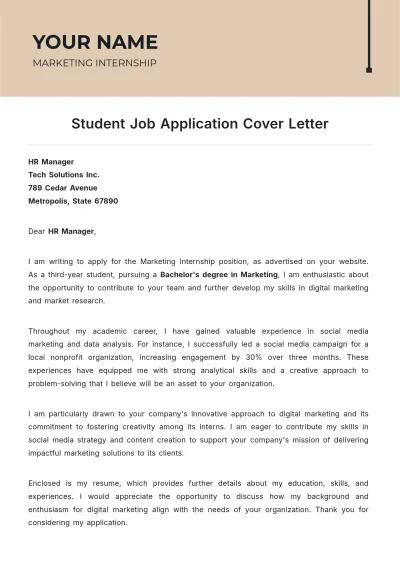 Free Student Job Application Cover Letter to Edit Online