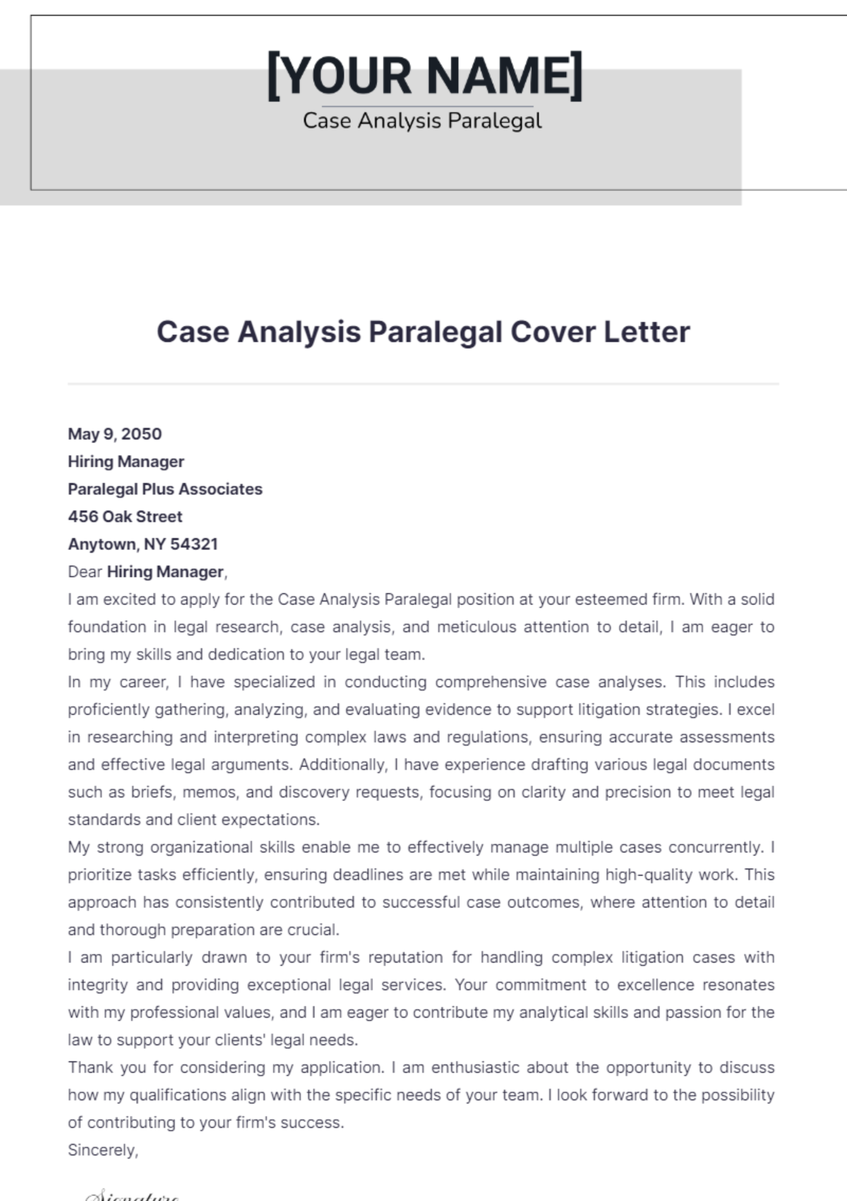 Case Analysis Paralegal Cover Letter