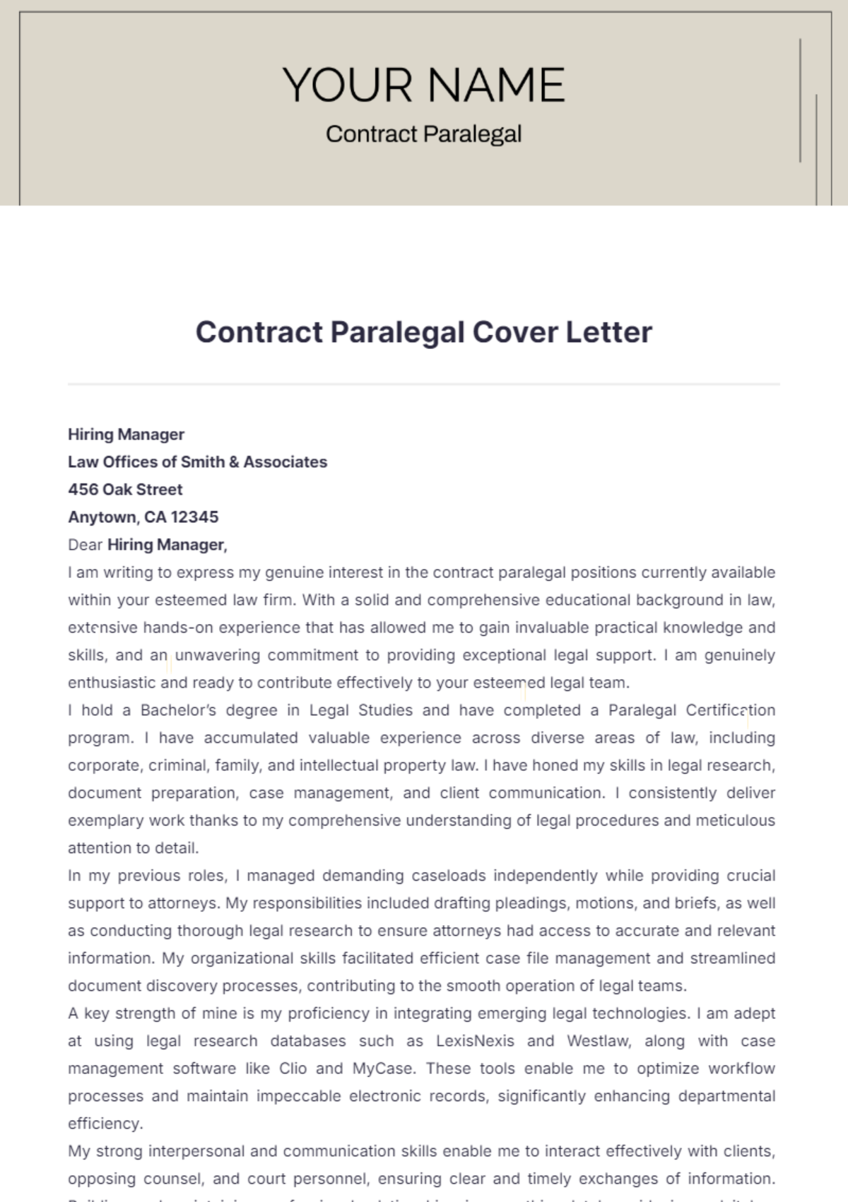 Contract Paralegal Cover Letter - Edit Online & Download