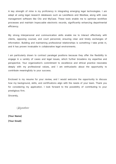 Free Contract Paralegal Cover Letter to Edit Online