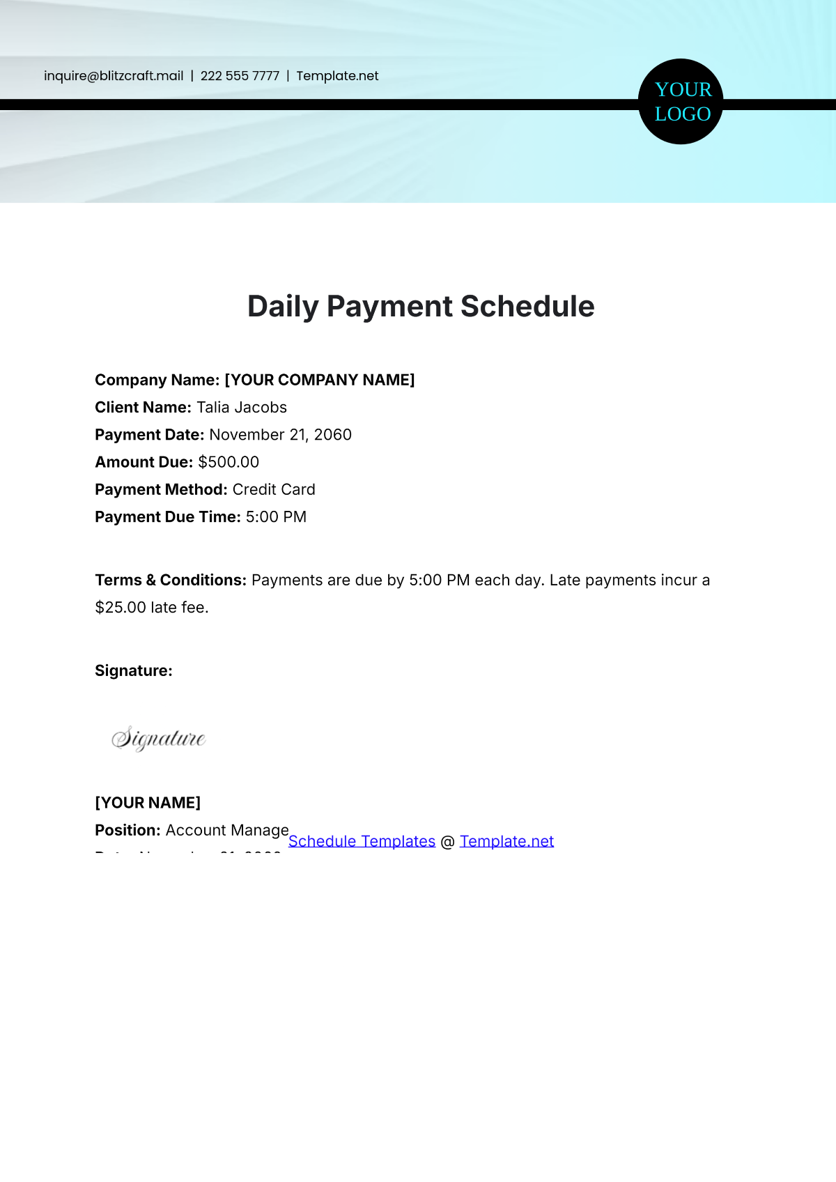 Simple Daily Payment Schedule Template - Edit Online & Download