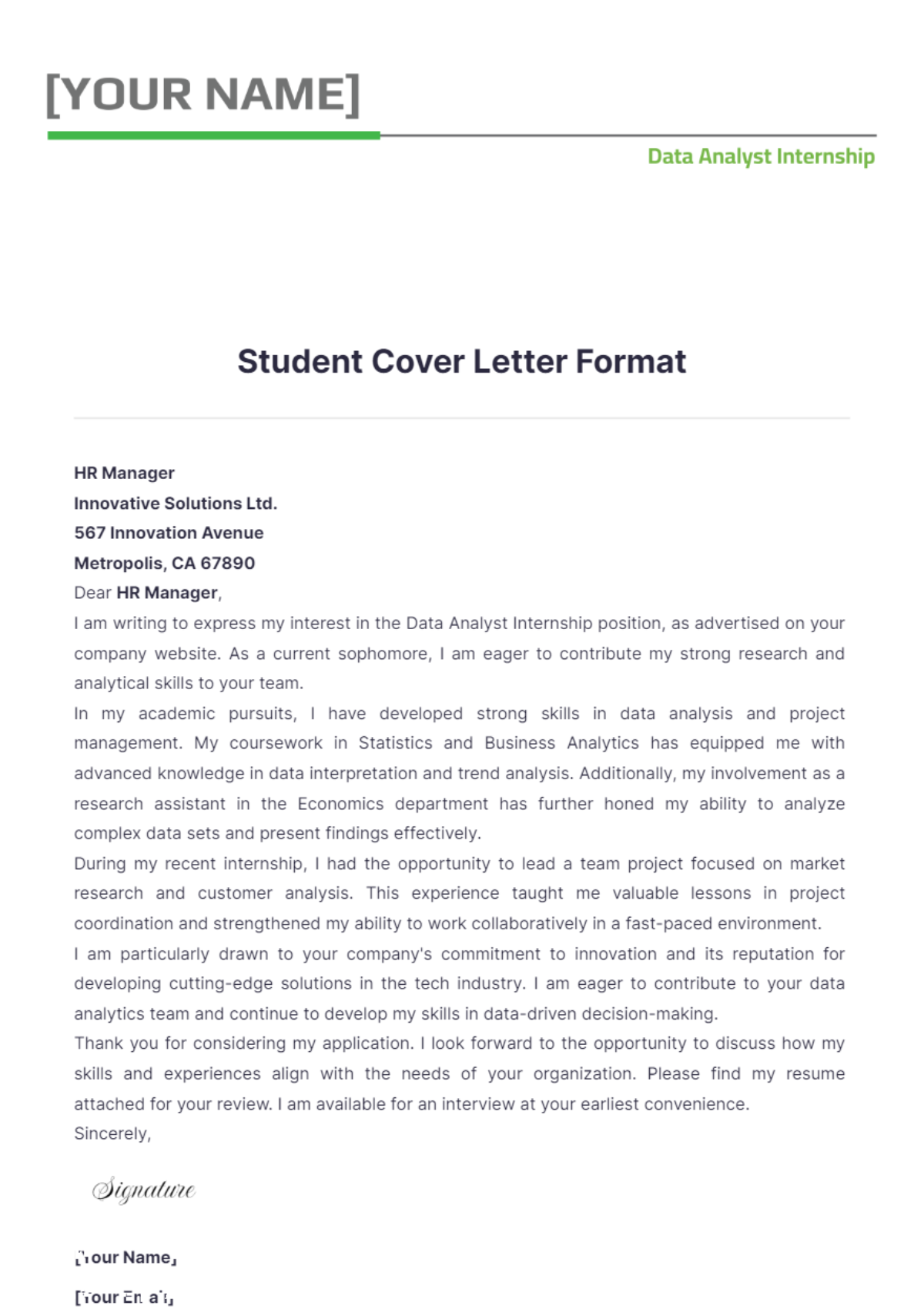 Student Cover Letter Format - Edit Online & Download