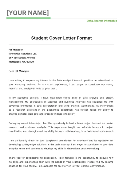 Free Student Cover Letter Format to Edit Online
