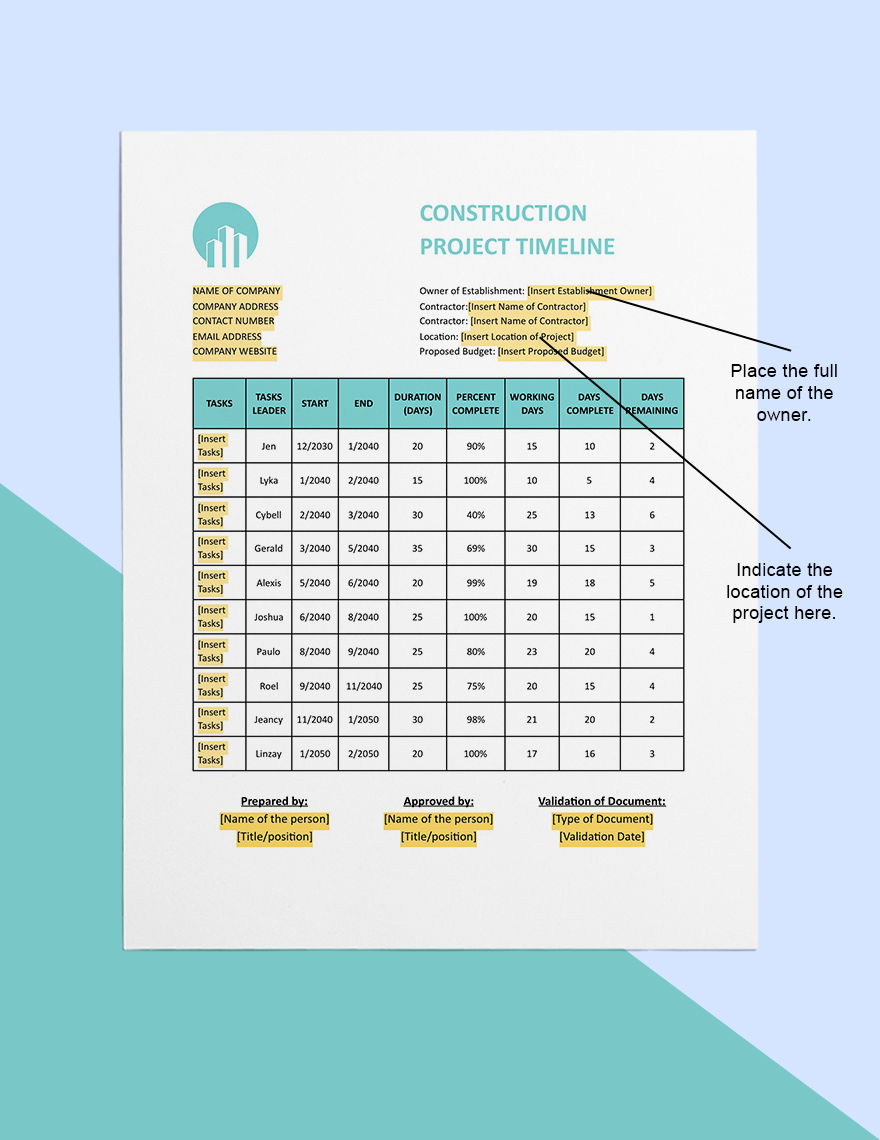 Building Construction Timeline Template