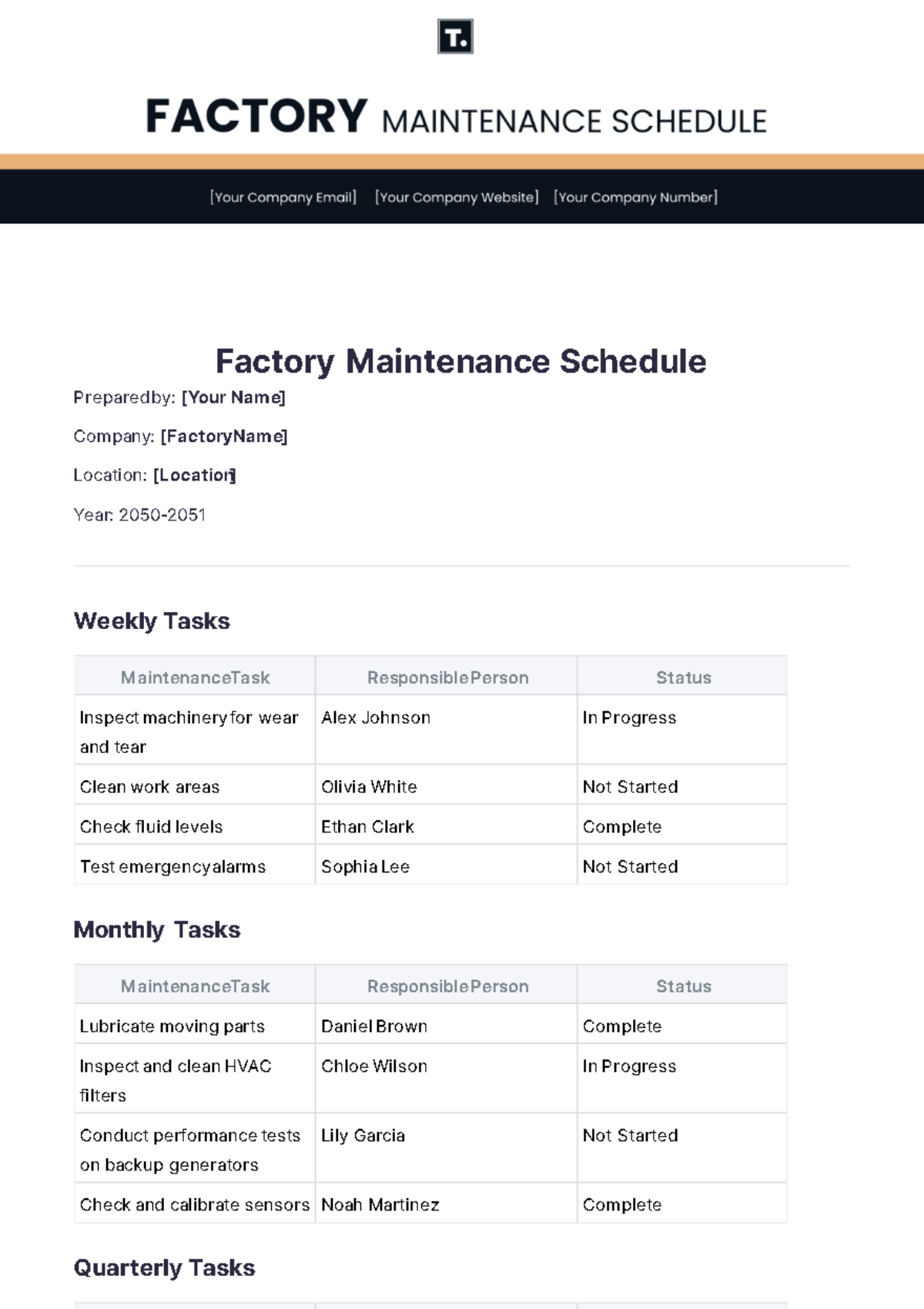 Factory Maintenance Schedule Template - Edit Online & Download