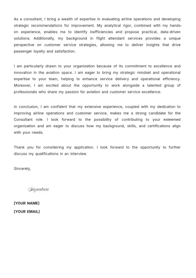Free Flight Attendant Consultant Cover Letter to Edit Online