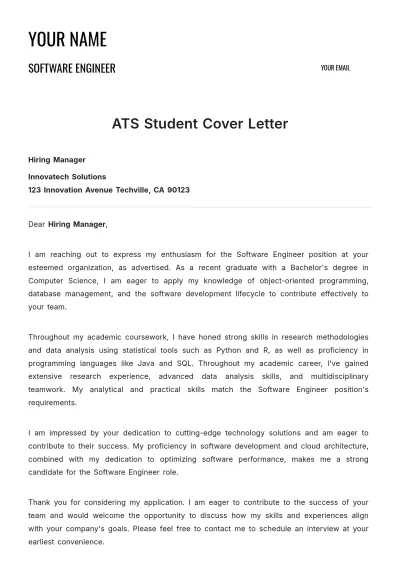 Free ATS Student Cover Letter to Edit Online