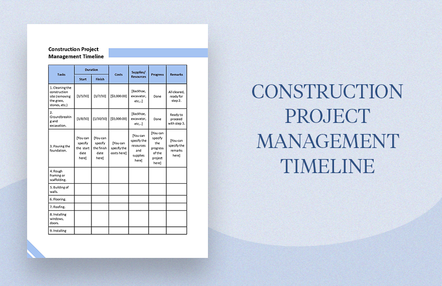 Construction Project Management Timeline Template