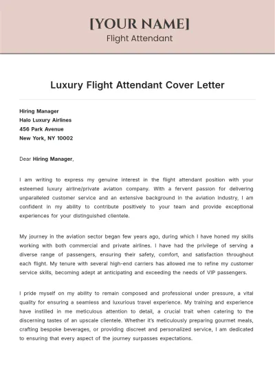 Free Luxury Flight Attendant Cover Letter to Edit Online
