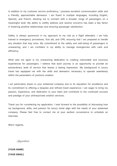 Free Luxury Flight Attendant Cover Letter to Edit Online
