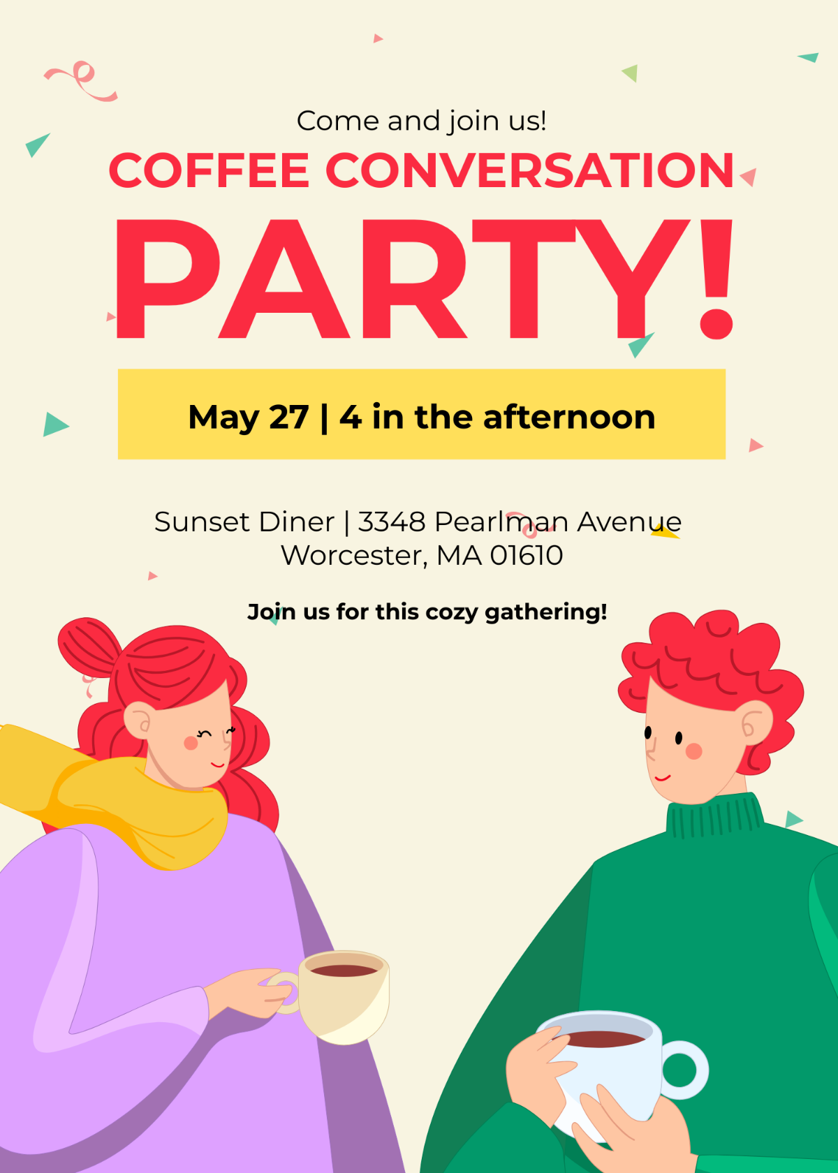 Free Coffee Conversation Party Invitation Template - Edit Online ...