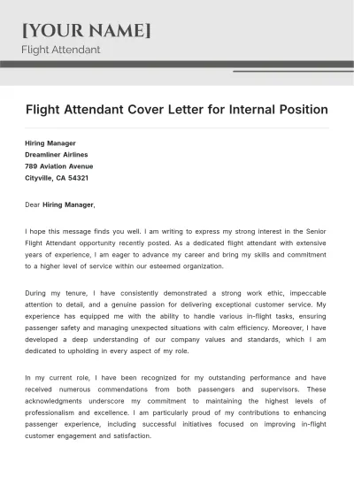 Free Flight Attendant Cover Letter for Internal Position to Edit Online
