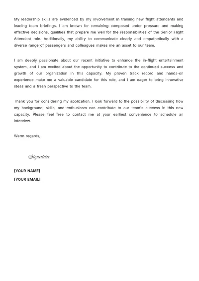 Free Flight Attendant Cover Letter for Internal Position to Edit Online