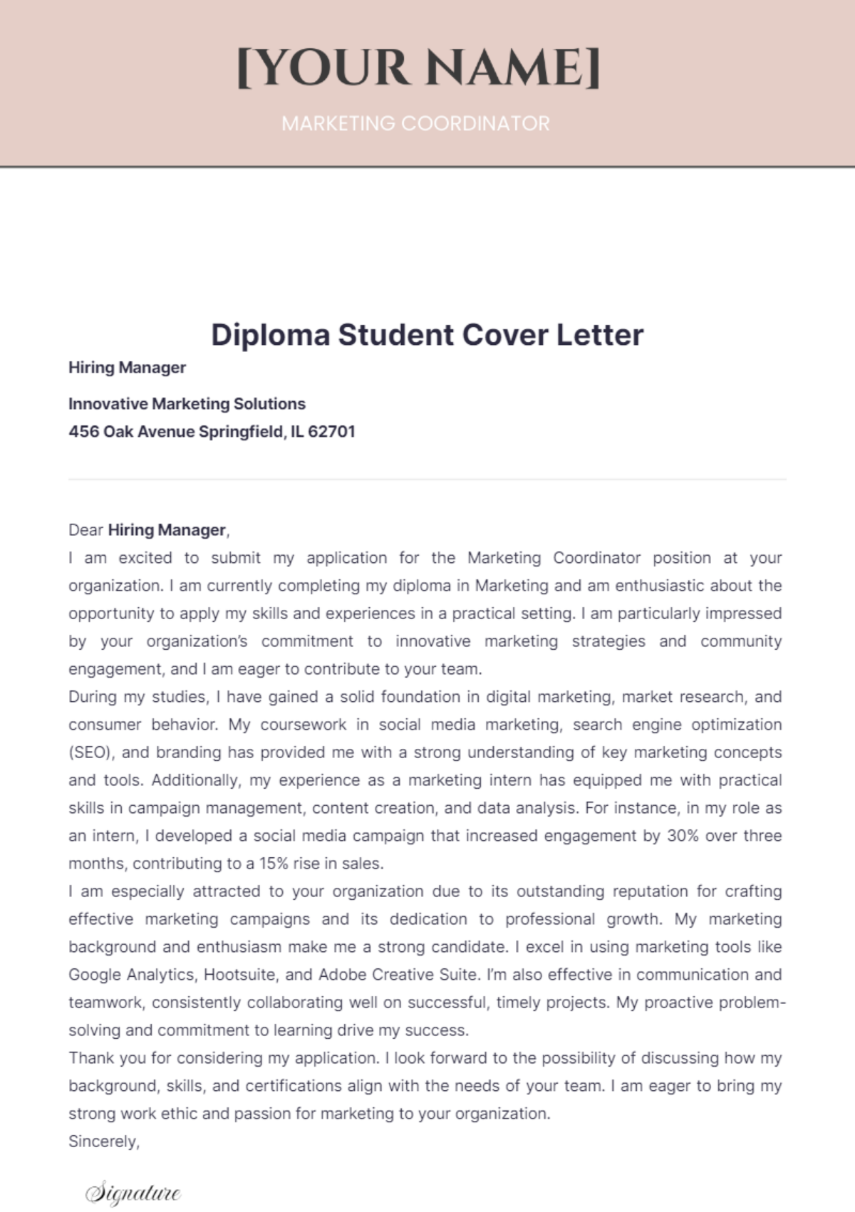 Diploma Student Cover Letter