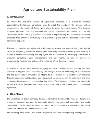 Free Agriculture Sustainability Plan Template to Edit Online