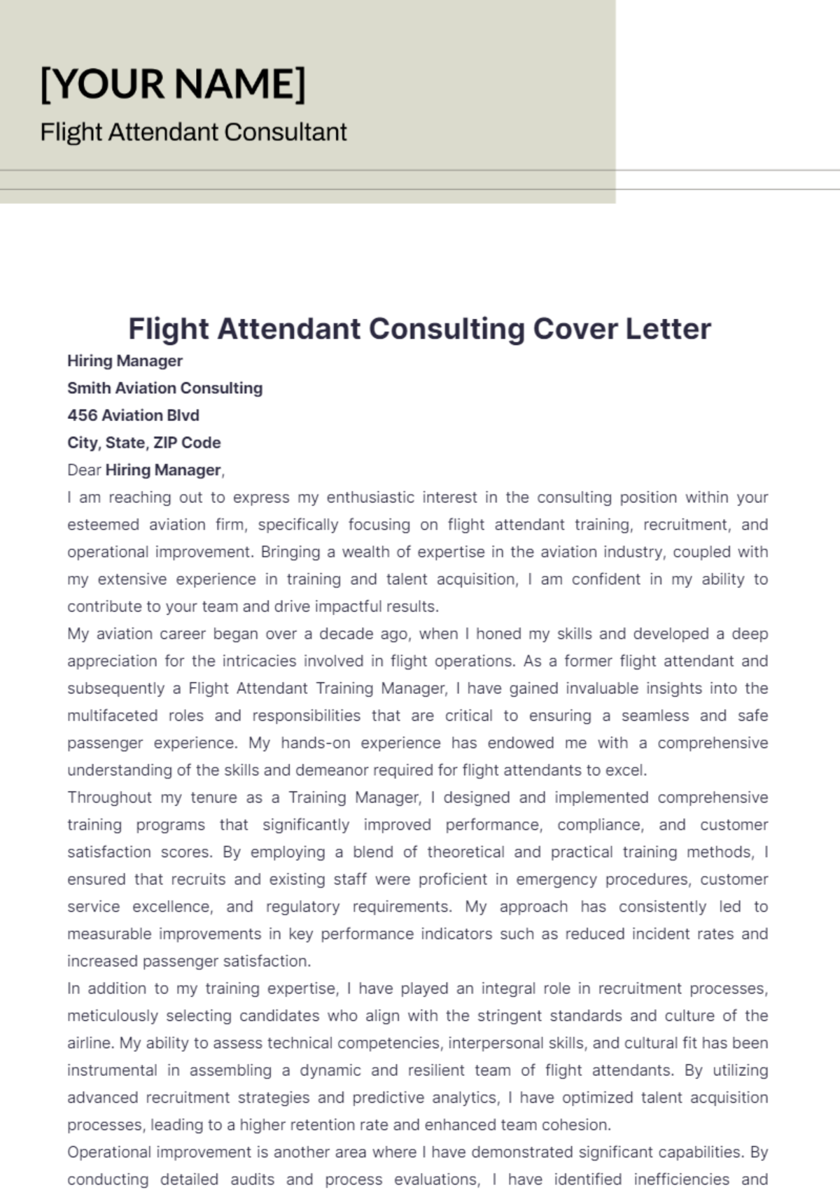 Flight Attendant Consulting Cover Letter